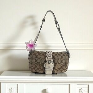 Vintage Coach Signature Shoulder Bag | Y2K | White Leather | Charm Added